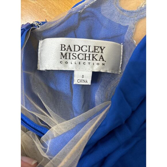 badgley mischka , Blue Long Floral Dress, Formal, Embellished, Stretchy, Size 0 - Picture 6 of 6